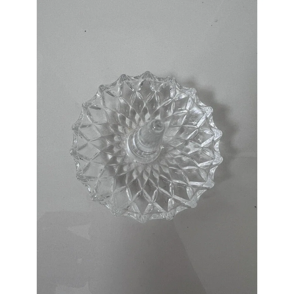Beautiful Vintage Cut Glass Small Ring Holder Stand Display Diamond Pattern